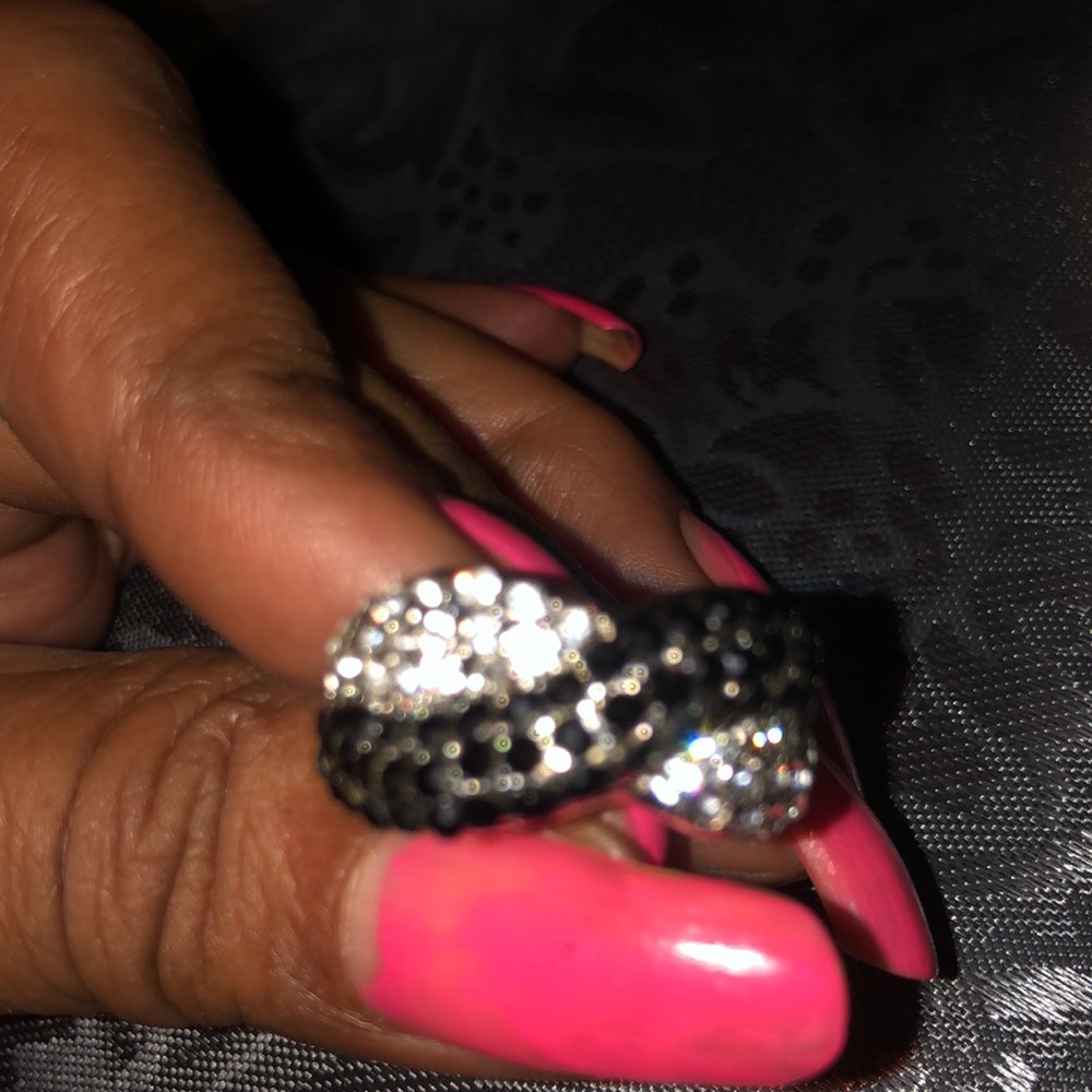 Double braided onyx and diamond like ring, size 8